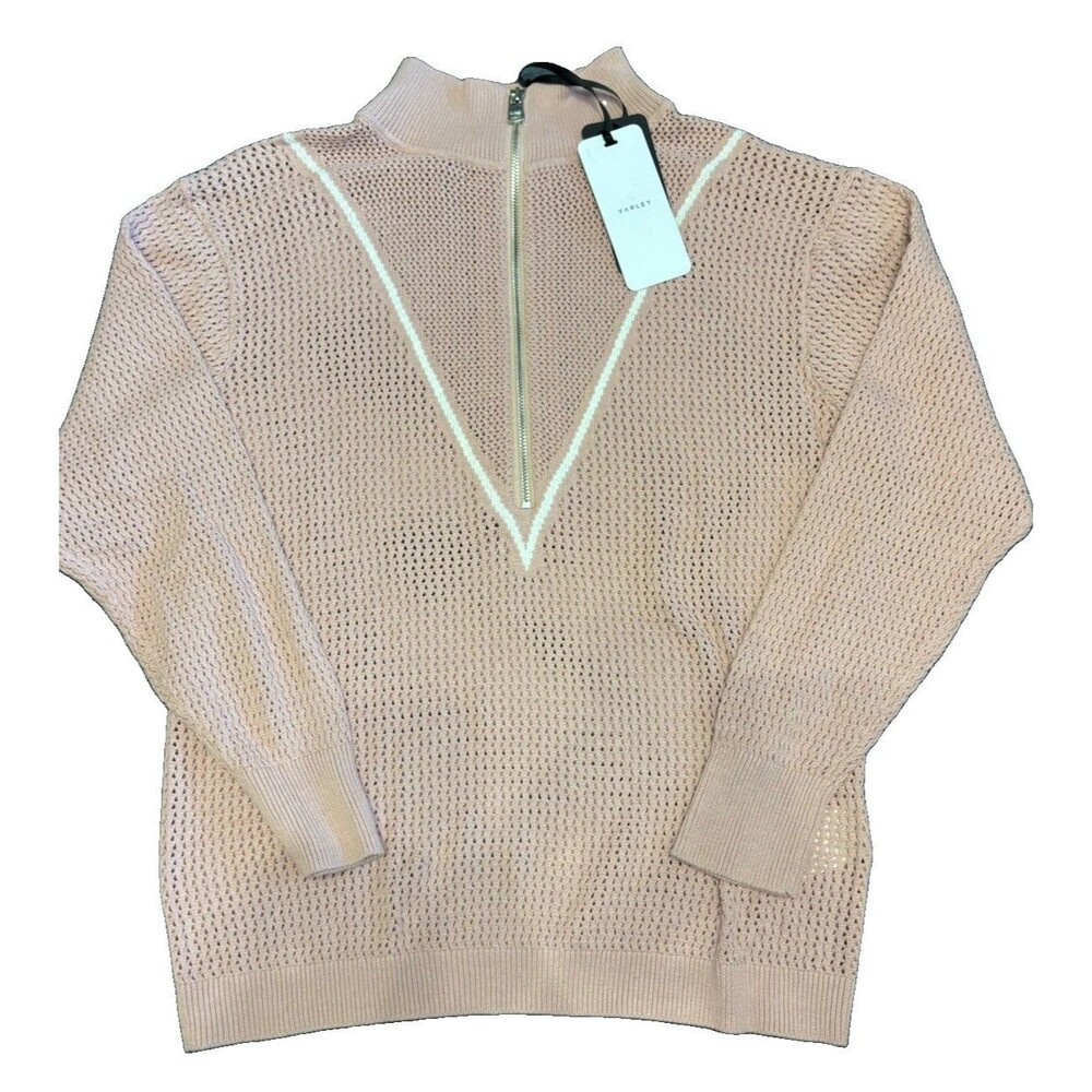 Varley Pale Mauve Calva Open-Knit Half-Zip Sweater Size Small NWT